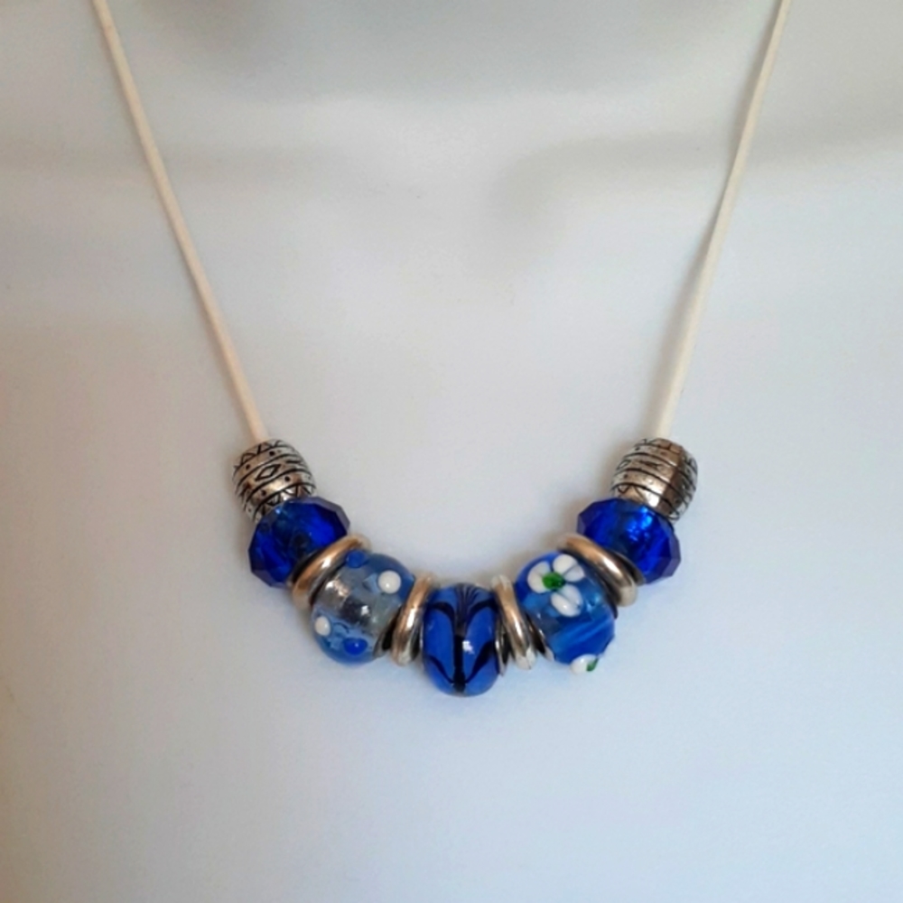 Blue Ceramic / Glass Bead Choker Necklace